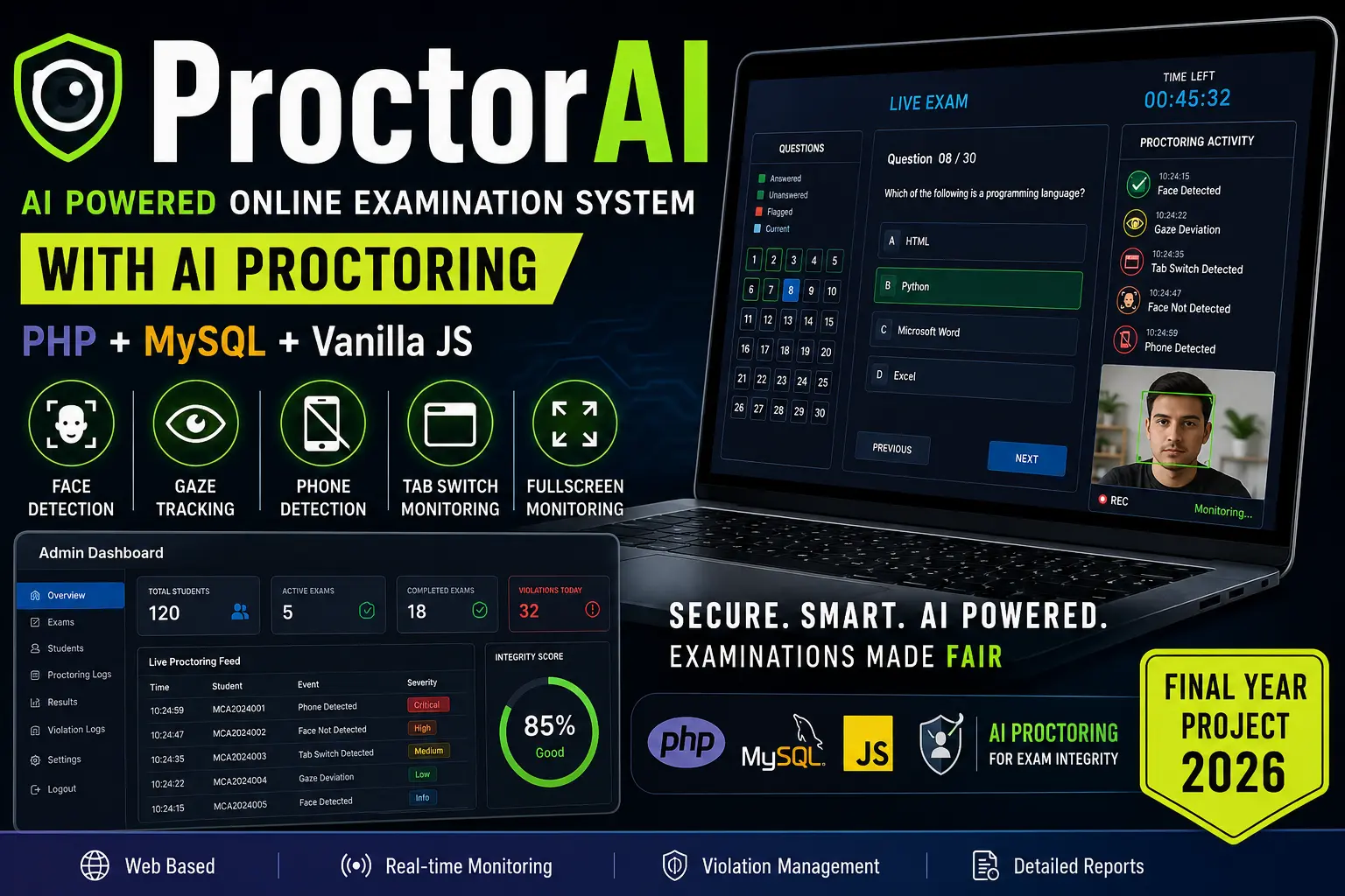 AI-Powered Online Examination System with Face Detection Using PHP & MySQL