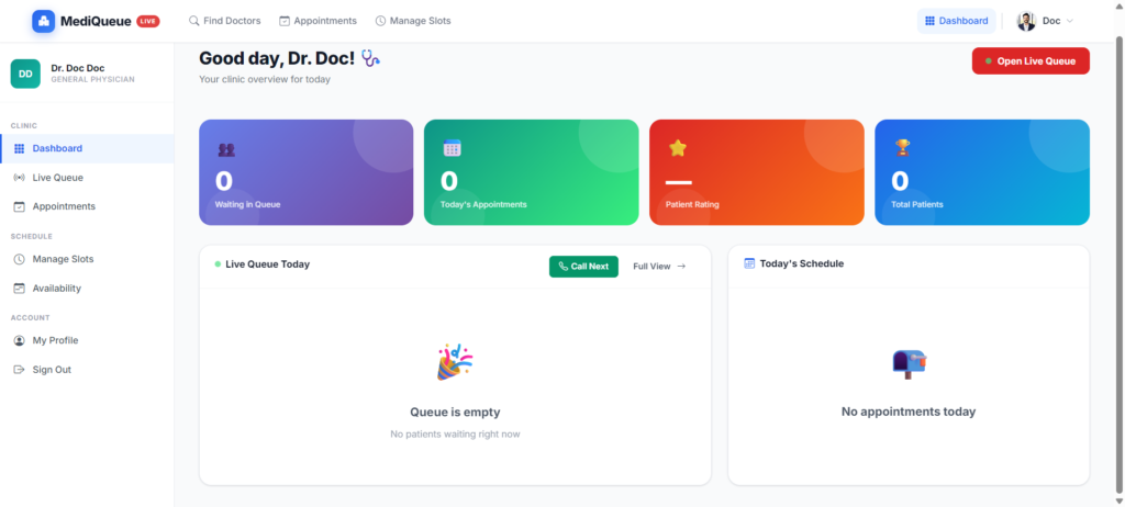 Real-Time Medical Queue & Appointment System with Django