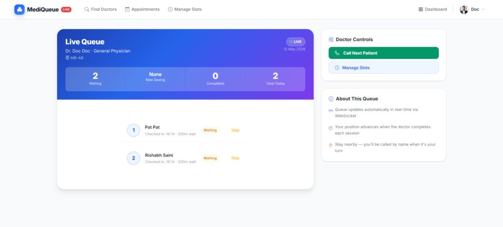Real-Time Medical Queue & Appointment System with Django
Appointment System with Django