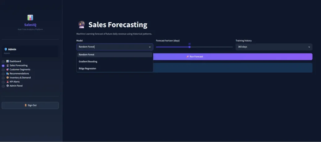 Real-Time Sales Analytics & ML Forecasting Dashboard