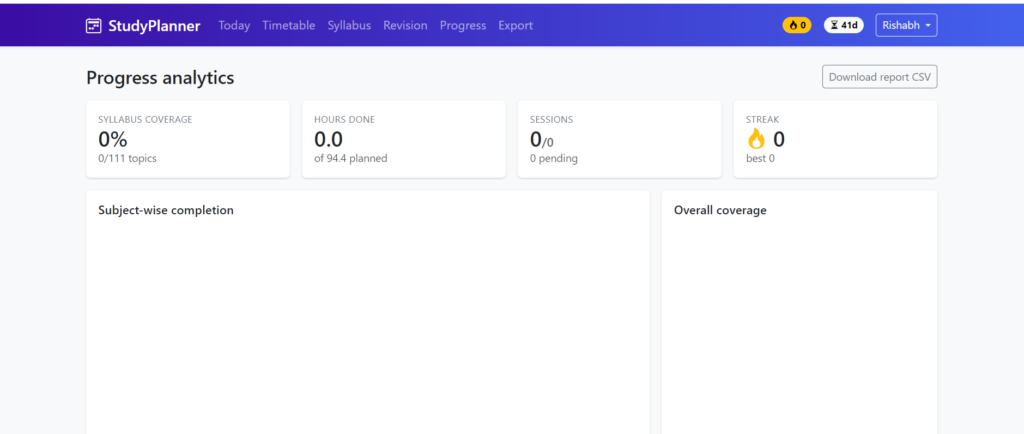 AI Study Timetable Generator -Dashboard