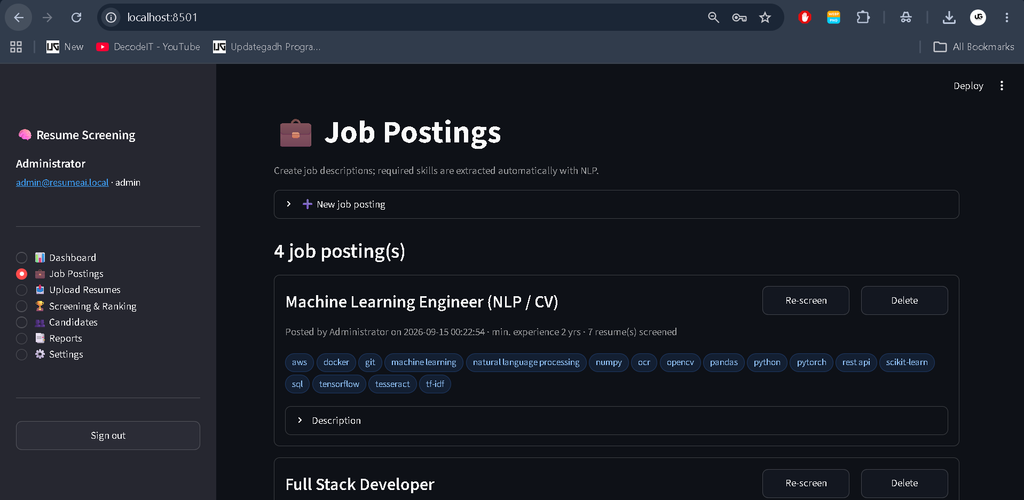 AI Powered Resume Screening System Using Python
