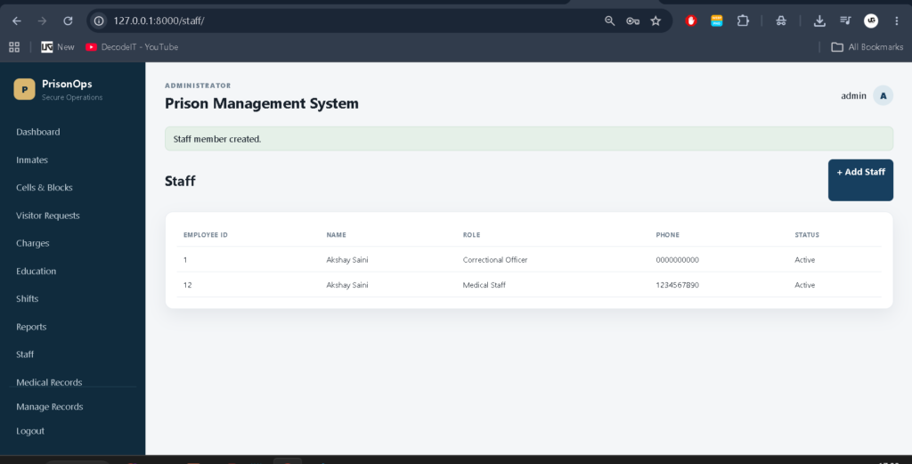 Prison Management System Using Python Django