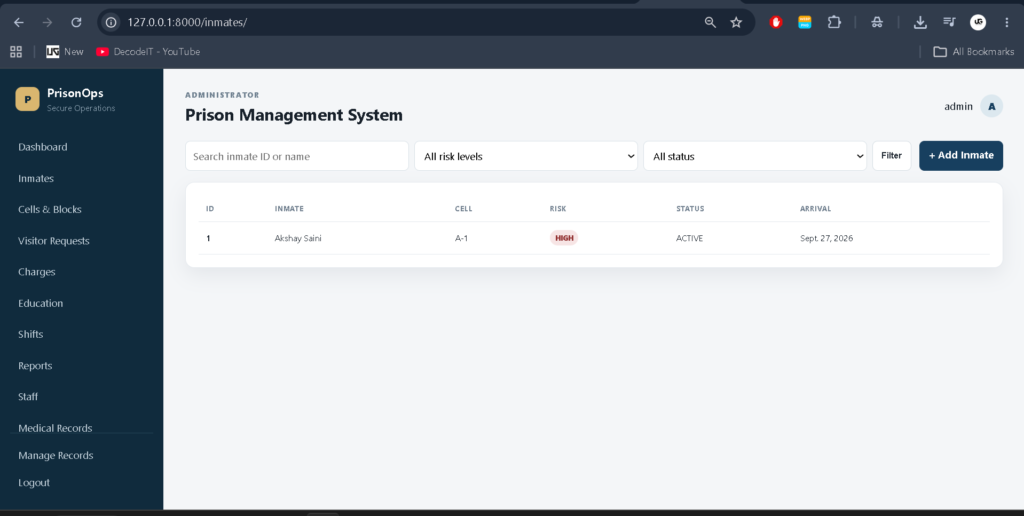 Prison Management System Using Python Django