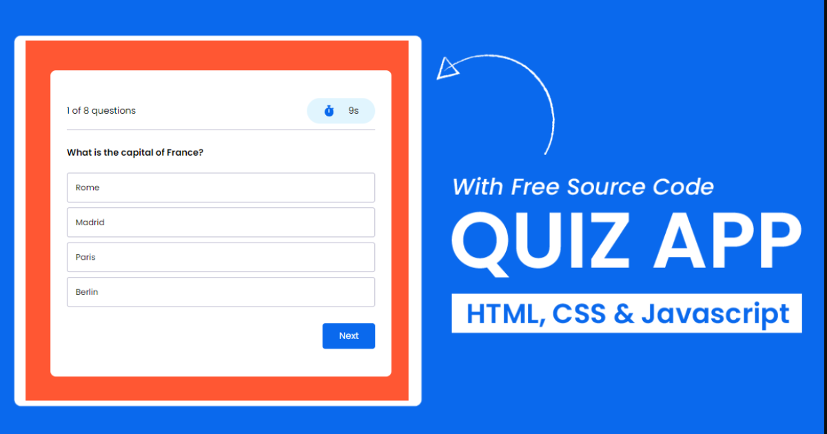 Build a Quiz Application with HTML, CSS, and JavaScript, Free Source Code - 1111