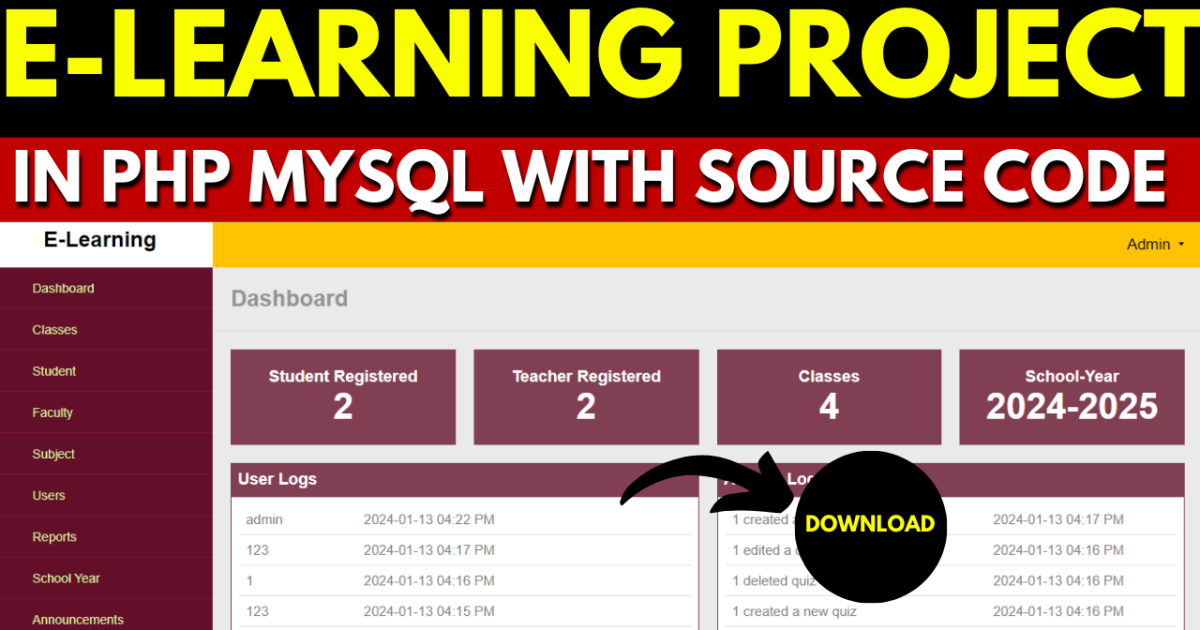 E-Learning Project in PHP MySQL with Source Code