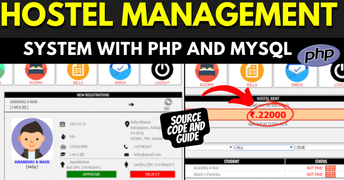 Hostel management system in PHP and MYSQL