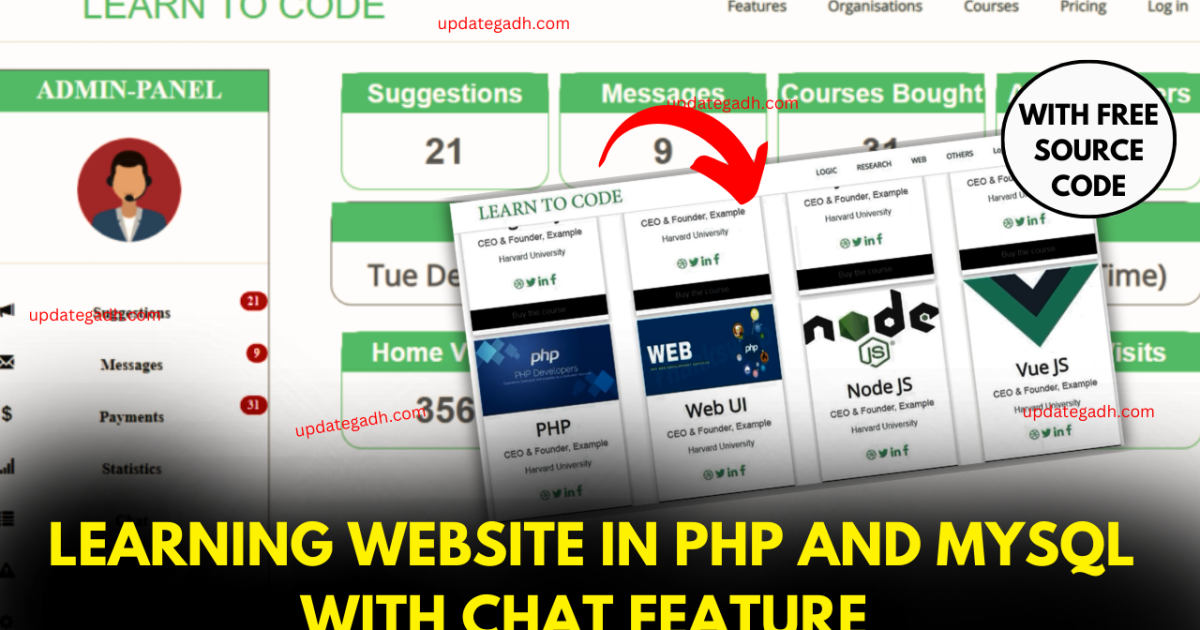 Learning Website In PHP and MySQL with Chat Feature Free Source Code