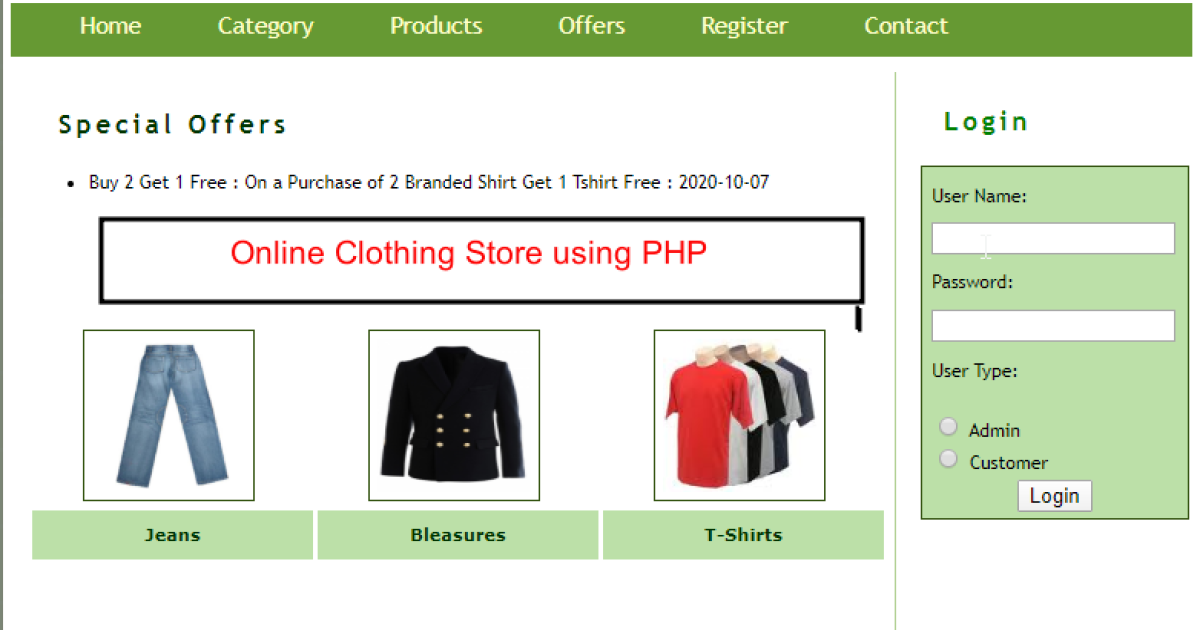 Online Clothing Store using PHP