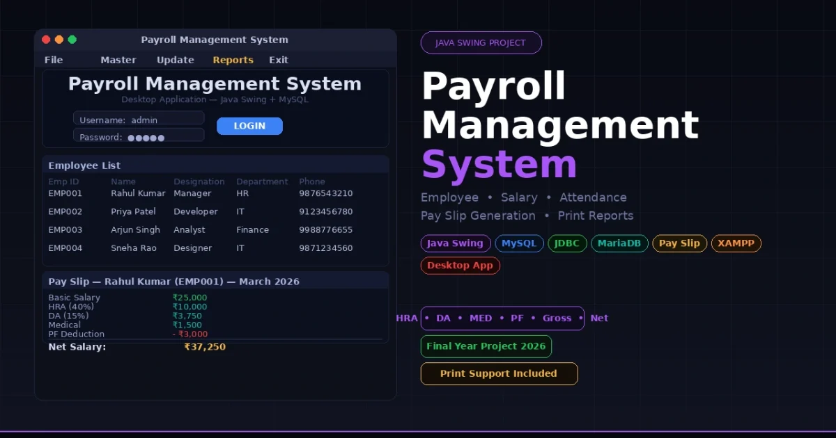 Payroll Management System in Java Swing MySQL — Desktop Project with Pay Slip 2026