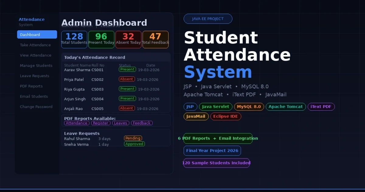 Student Attendance System in JSP Java Servlet MySQL